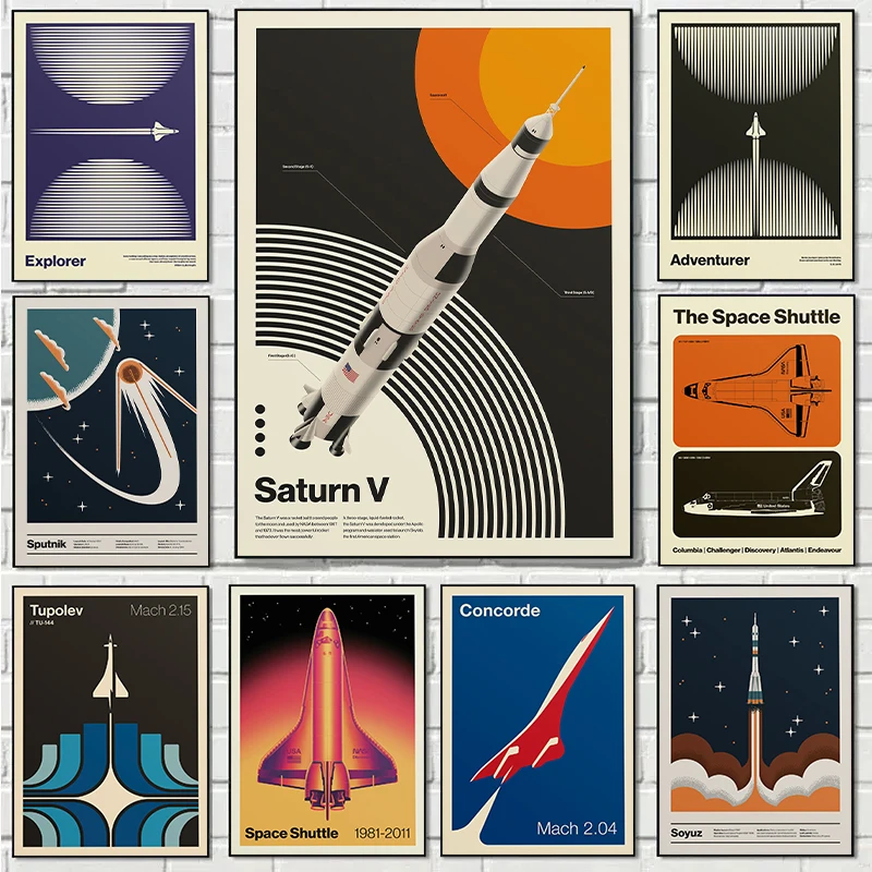 Star Map Poster - Retro astratto Space Shuttle Sputnik Minimalisti